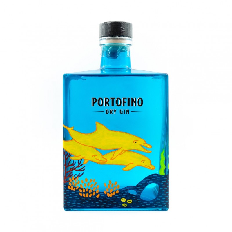 Bottiglia 5L Portofino Dry Gin dipinta a mano da Giulia Tassi