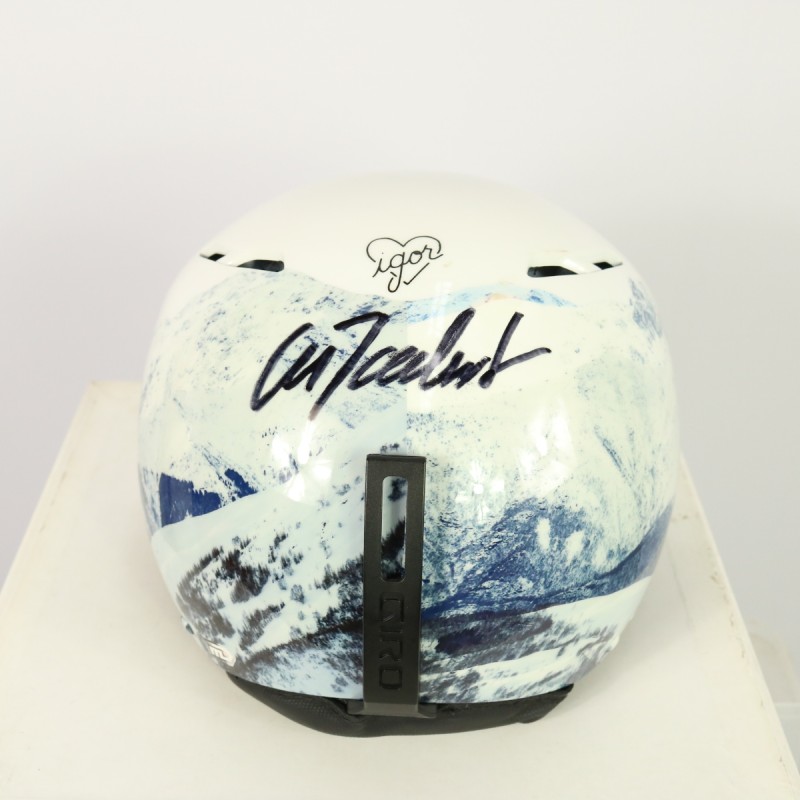 Slalom race helmet worn and signed by Marc Rochat
