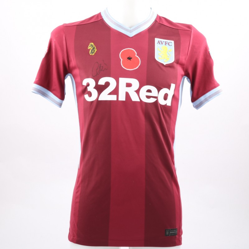 Neil Taylor's Worn and Signed Aston Villa Home Poppy Shirt