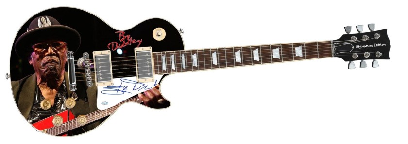 Bo Diddley Signed Custom Graphics 1/1 Photo Guitar