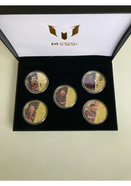 Lionel Messi Barcellona: cofanetto di monete commemorative placcate in oro