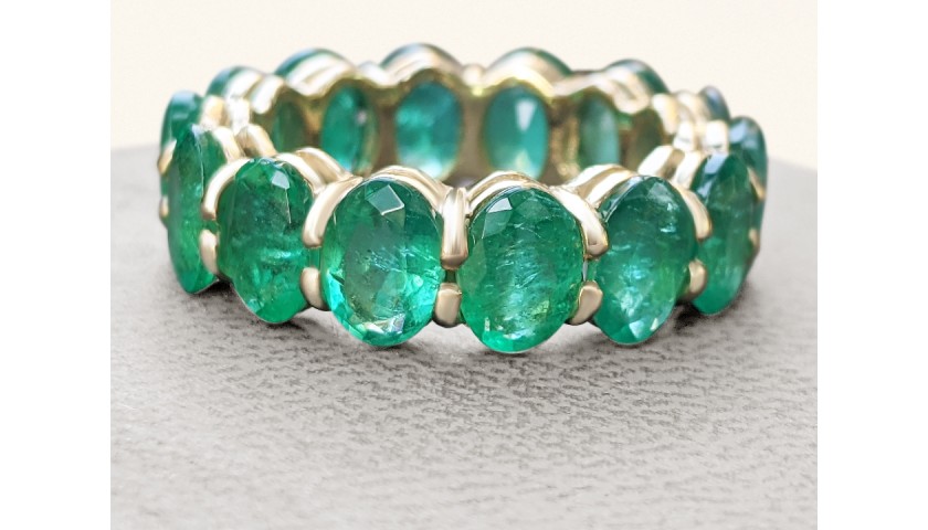 11.48 Carat Top Quality Natural Emeralds 14K Gold Eternity Band