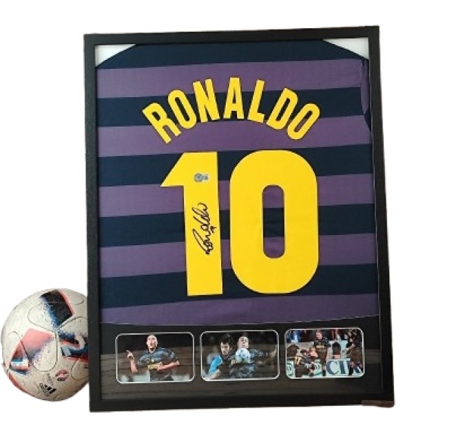 Ronaldo Nazario's Inter Milan Signed Away Shirt in a Deluxe High-Quality Frame