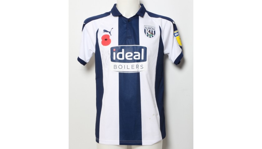 Dwight Gayle's West Bromwich Albion  Worn and Signed Home Poppy Shirt 