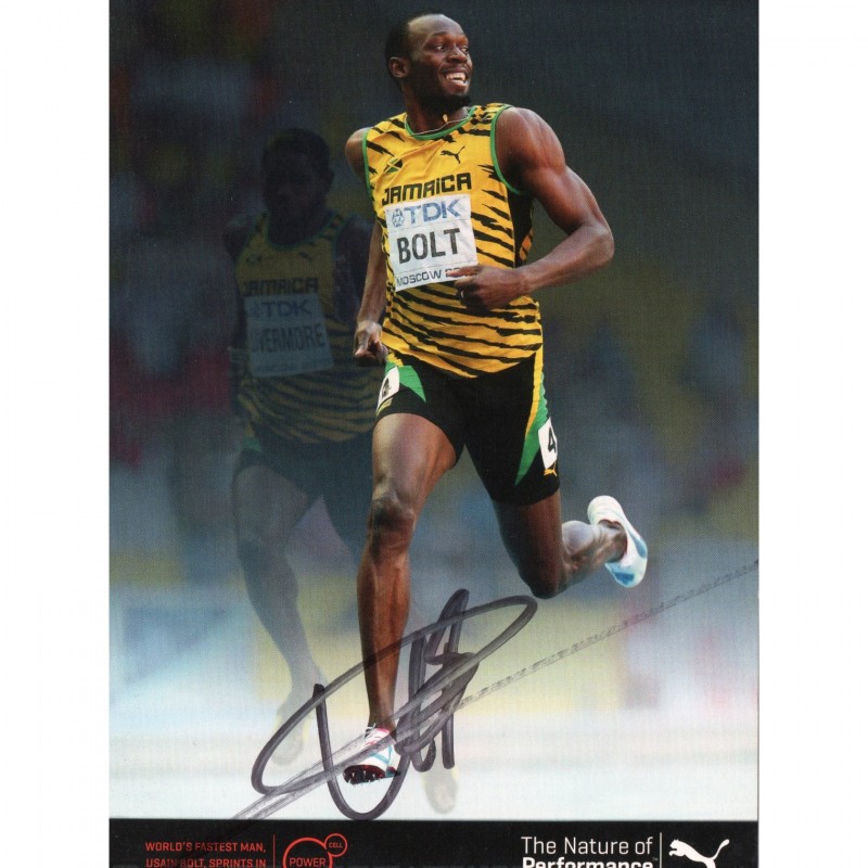 Fotografia cartonata autografata da Usain Bolt