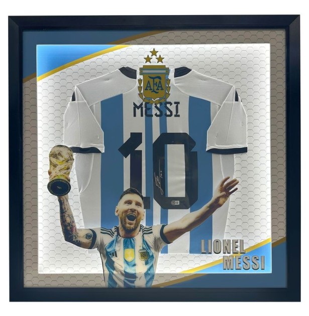 Messi's Argentina Signed and Framed Shirt with LED Lighting
