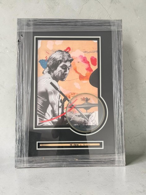 Testata della batteria incorniciata - Autografata da Charlie Watts dei Rolling Stones