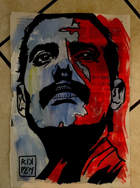 Freddie Mercury – Unique Artwork on Newspaper by RikPen