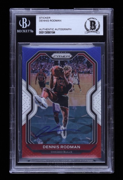 Dennis Rodman Signed Sticker on Trading Card 