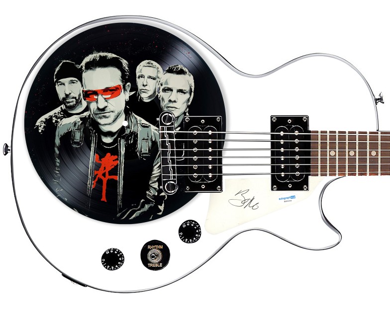 Bono of U2 Signed Custom Graphics Guitar