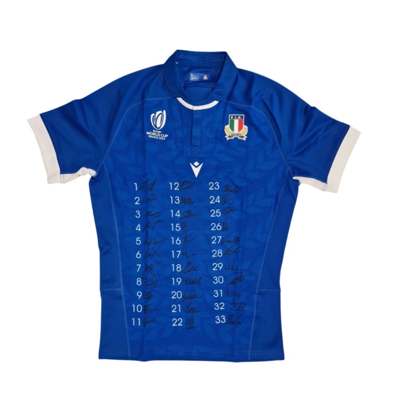 Italy's Rugby World Cup 2023 Shirt Signed by the entire Team – Limited Edition with Box and Comics