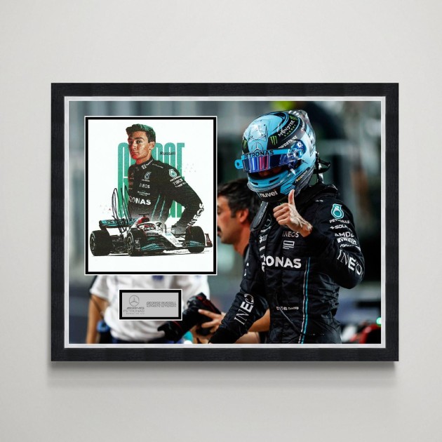 George Russell, pilota di Mercedes AMG F1, display autografato