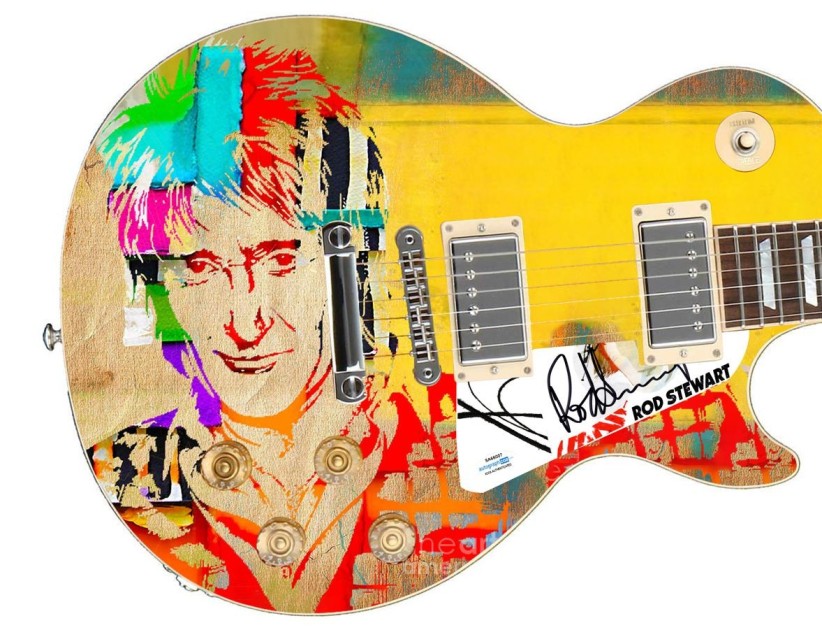 Rod Stewart Signed Custom Graphics Guitar