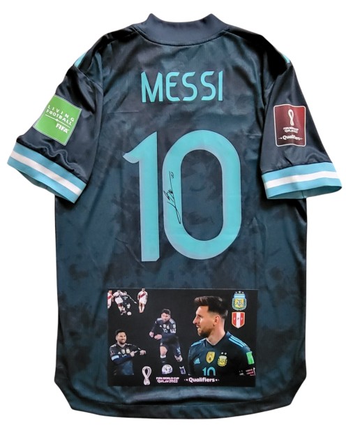 Maglia Messi Argentina vs Perù Preparata, Qualificazioni Mondiali 2021 - Autografata