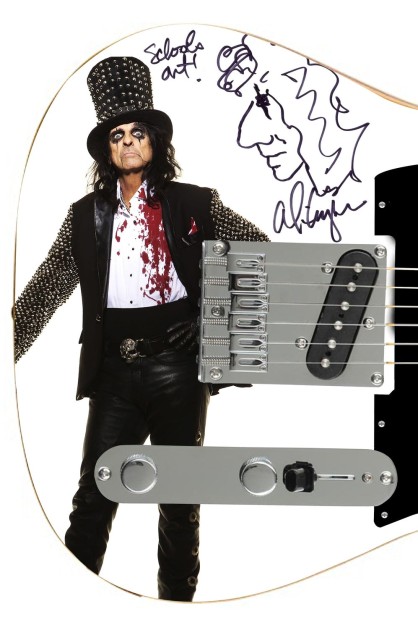 Alice Cooper Signed Custom Graphics Guitar with Sketch - CharityStars