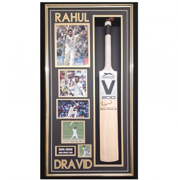 Mazza da cricket India autografata da Rahul Dravid e incorniciata