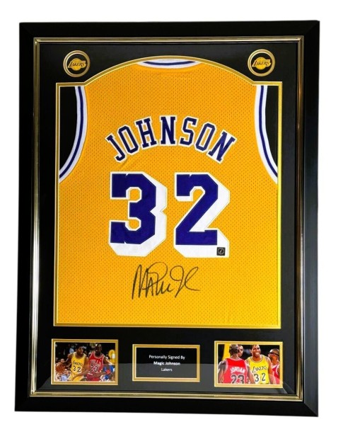Magic Johnson Signed and Framed Los Angeles Lakers Jersey