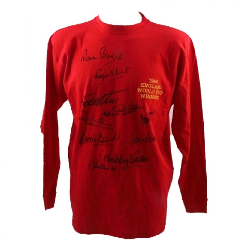 England 1966 Red Shirt Signed by 10 Champions