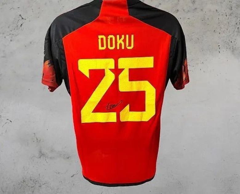 Jeremy Doku's Belgium 2023/24 Signed and Framed Shirt