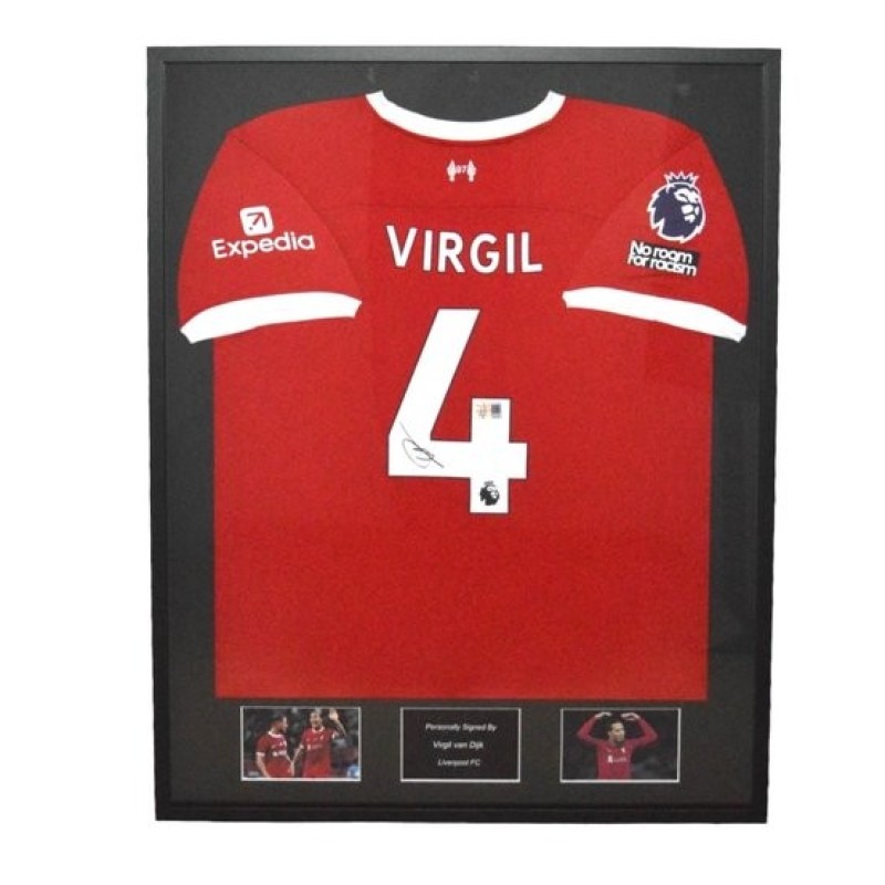 Camicia del Liverpool FC 2023/24 di Virgil Van Dijk firmata e incorniciata