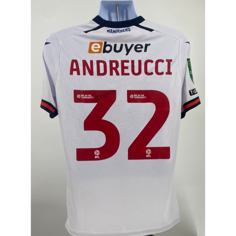 La maglia firmata di Ben Andreucci del Bolton Wanderers indossata durante la partita