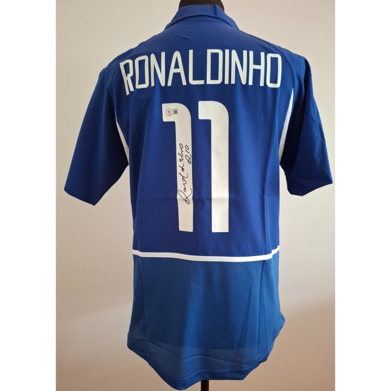 Replica della maglia da trasferta firmata di Ronaldinho per i Mondiali di calcio 2002