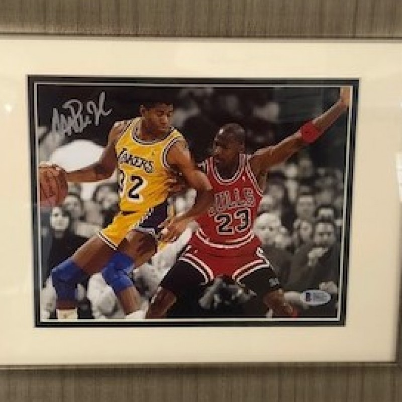 Magic Johnson vs Michael Jordan Autographed Photo  