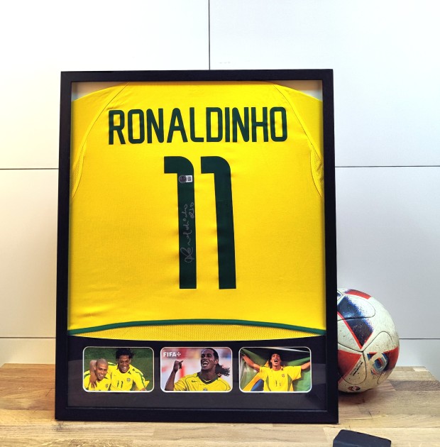 Ronaldinho's Brazil 2002 Signed And Framed Shirt