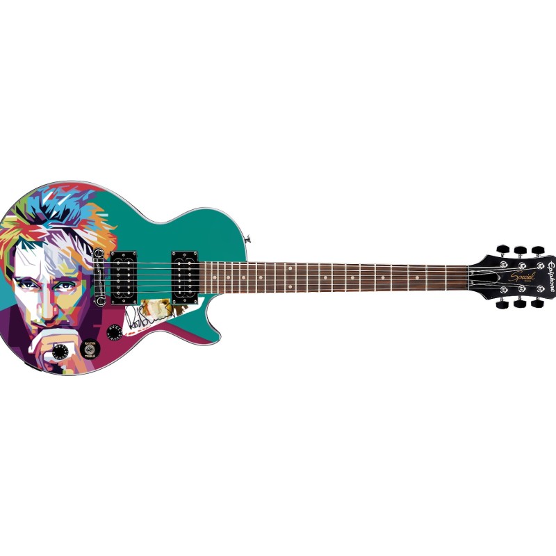 Rod Stewart Signed Pickguard on a Custom Epiphone Les Paul Guitar