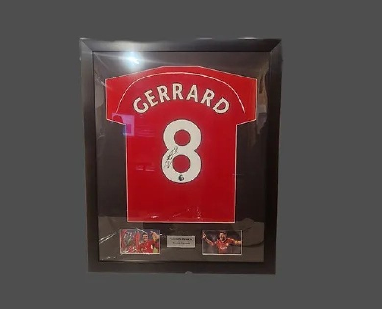 Framed Steven Gerrard Signed Liverpool FC Home Soccer Jersey #8 with Beckett COA