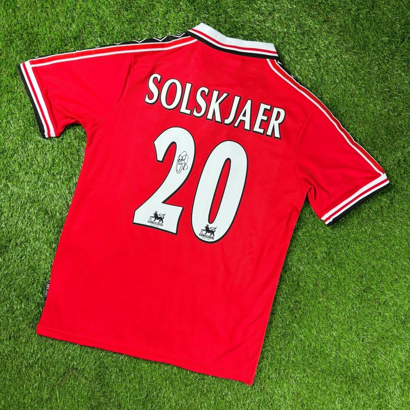 Maglia da calcio ufficiale del Manchester United 1999 autografata da Ole Gunnar Solskjaer 