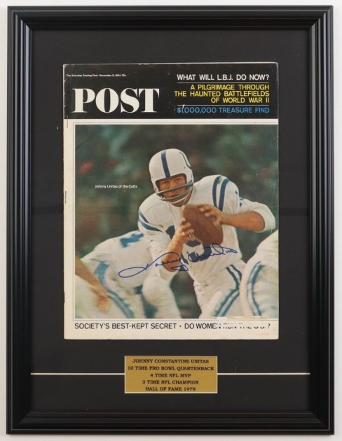 Johnny Unitas Signed and Framed Vintage Magazine