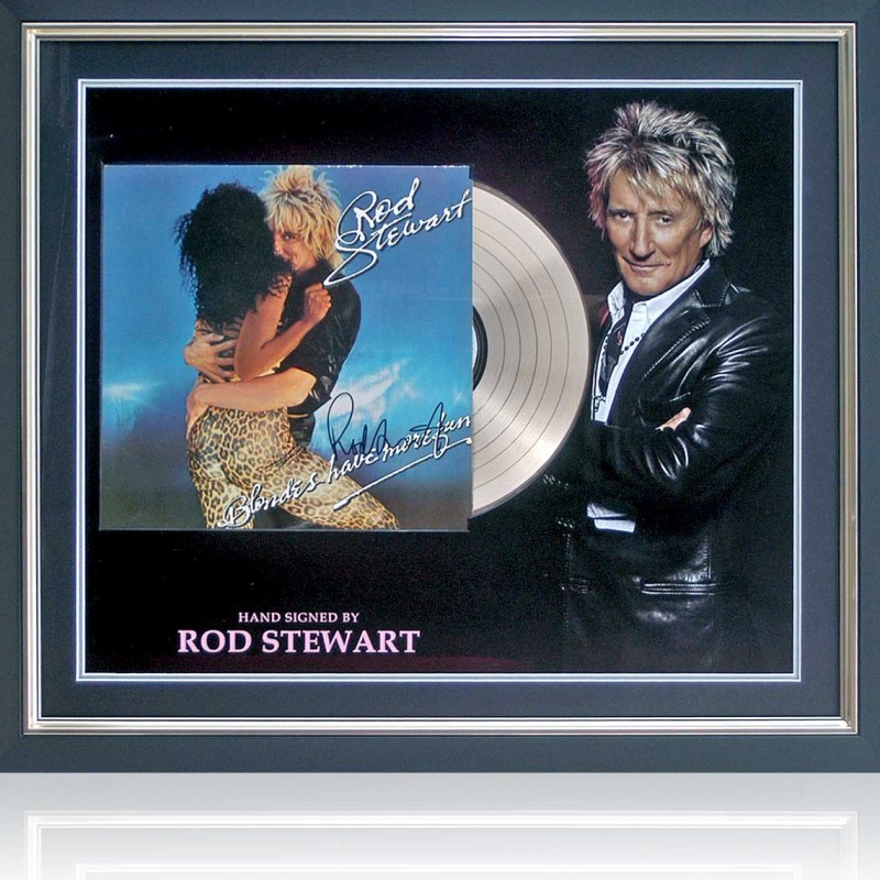 Display disco d'oro e cover album "Blondes Have More Fun" di Rod Stewart - Autografato