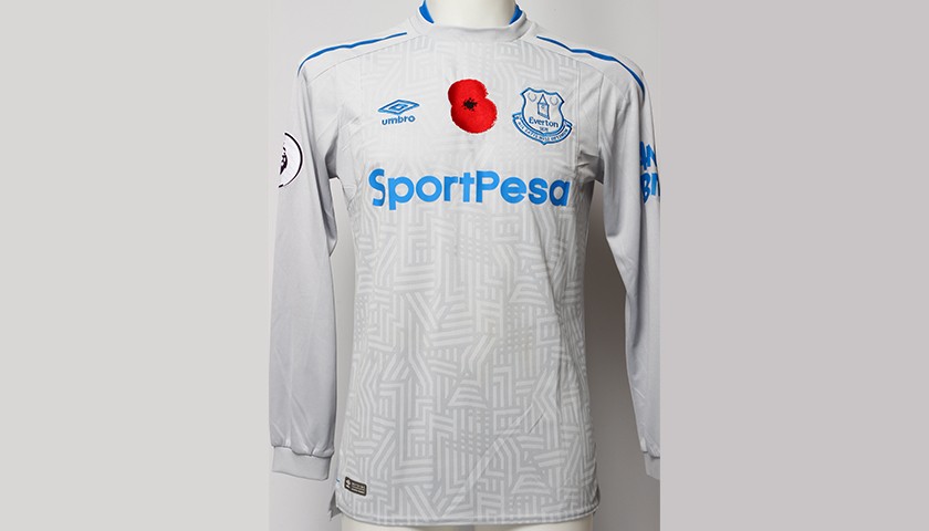 Worn Poppy Away Game Shirt Signed by Everton FC's Aaron Lennon