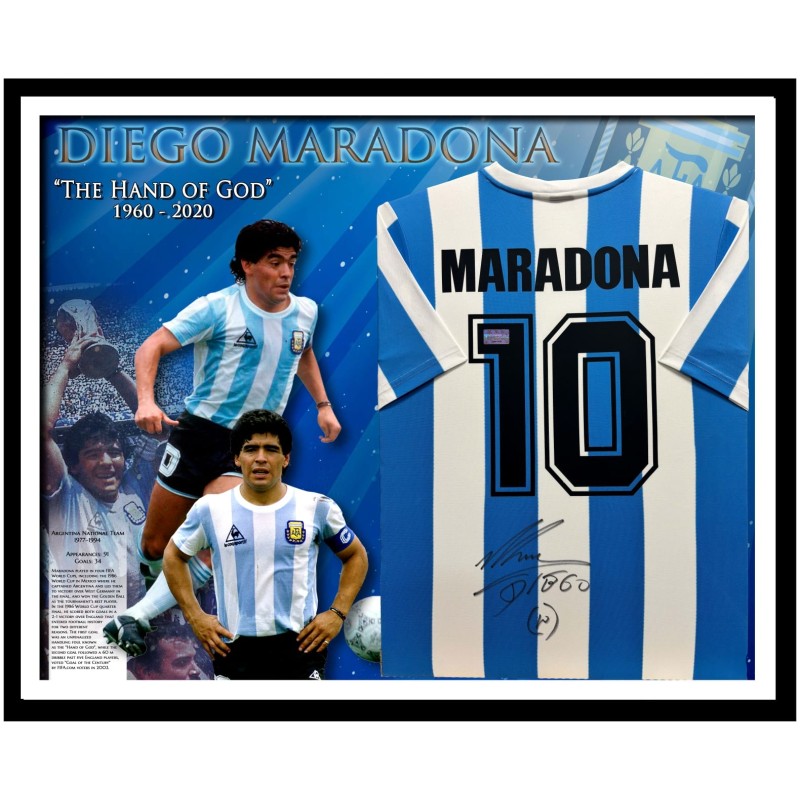 Diego Maradona's Argentina 1986 Signed And Framed Shirt