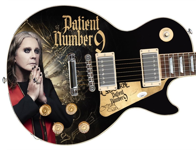 Ozzy Osbourne Signed Pickguard on a Custom Graphics Guitar 