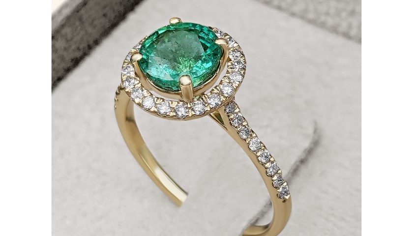 1.74 Carat Natural Emerald And Diamonds 14K Gold Diana Ring