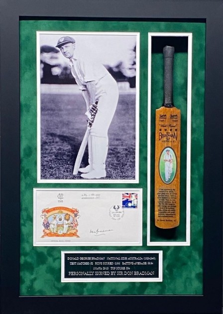 Don Bradman Signed Cricket Bat Display