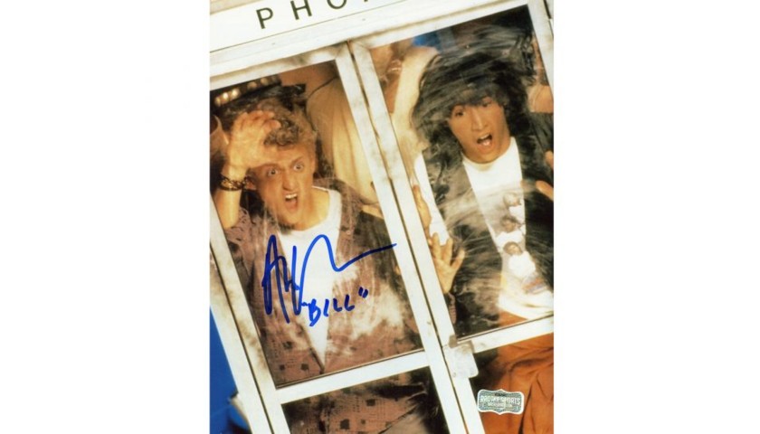 Alex Winter Signed Bill & Ted Photo in Phonebooth with “Bill” Inscription