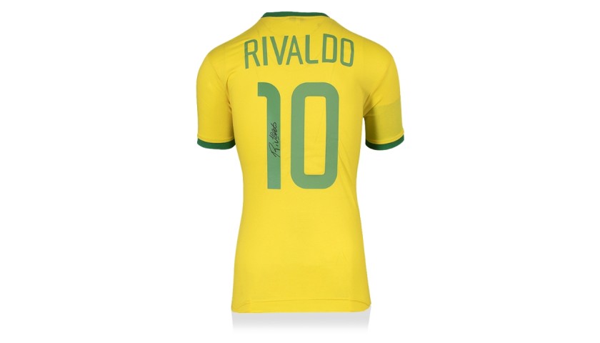 Rivaldo Back Retro Brazil Home Shirt, Signed