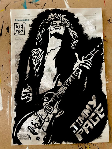 Jimmy Page – Unique Artwork on Newspaper by RikPen