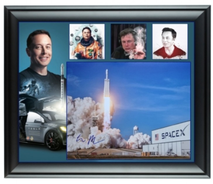 Elon Musk Signed SpaceX Tesla Photo