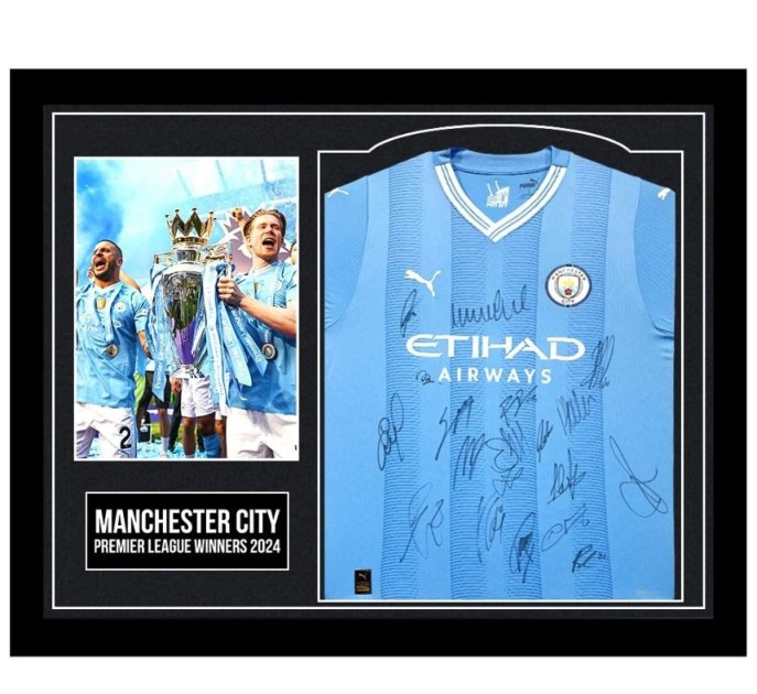 Manchester City Premier League Winners 2024 Signed and Framed Shirt