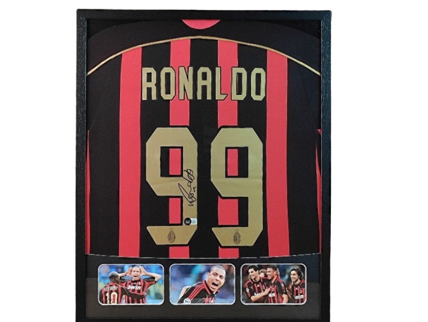 Ronaldo Nazario's AC Milan Signed Shirt in a Deluxe High-Quality Frame
