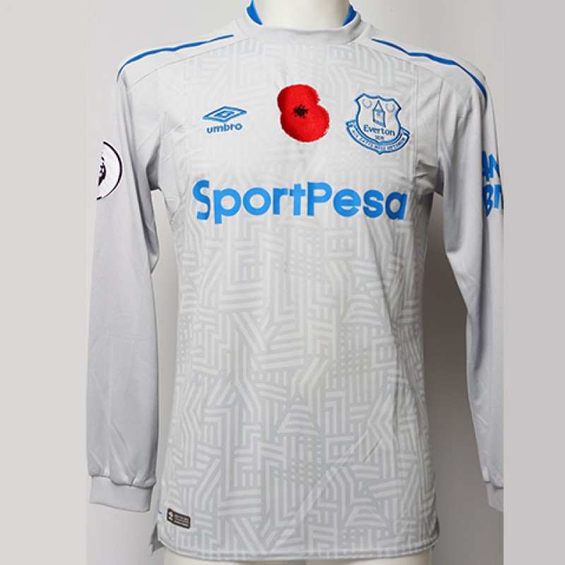 Worn Poppy Away Game Shirt Signed by Everton FC's Aaron Lennon