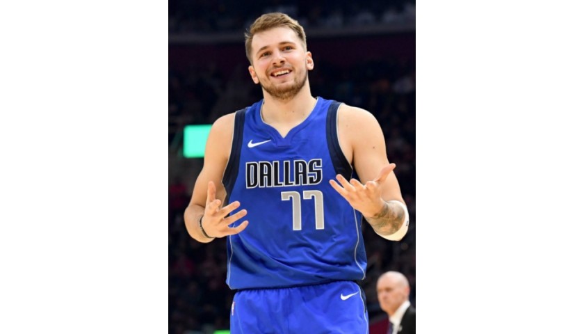 Mavs Luka Doncic Bustin' Through T-Shirt from Homage. | Navy | Vintage Apparel from Homage.