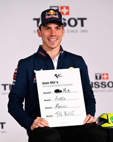 Joan Mir's Signed 2023 World Champion Predictions Board from the First Official Press Conference of the 2023 MotoGP™ Season