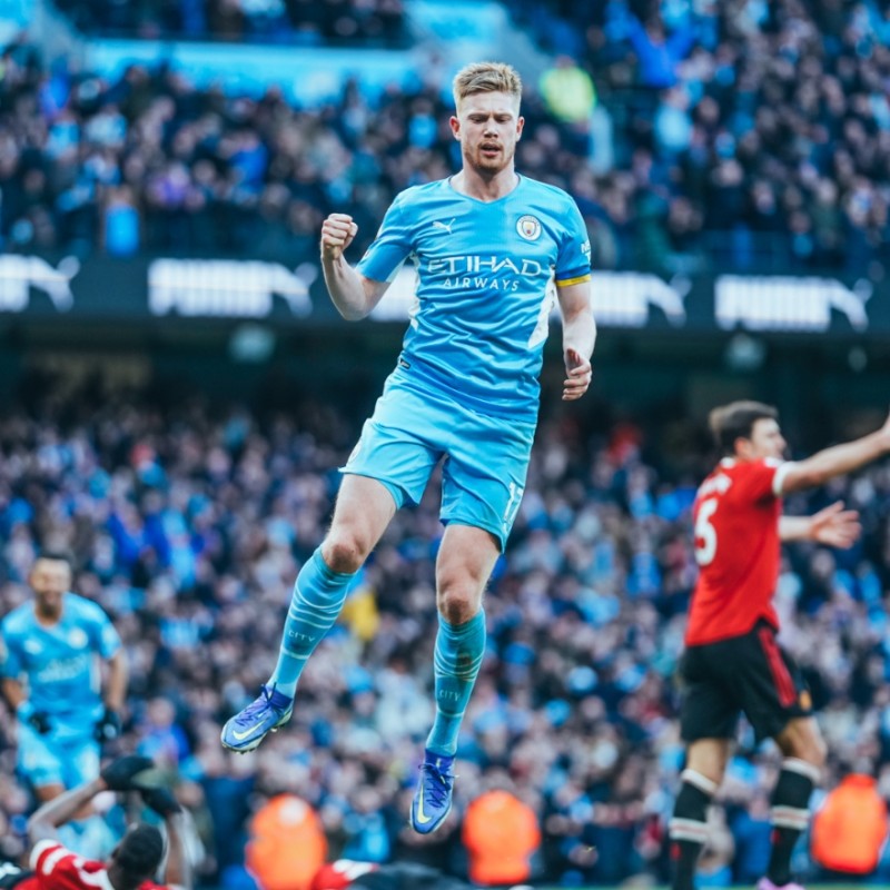Signed Kevin De Bruyne Photograph, Derby Day Double at the Etihad 2021/22 Season