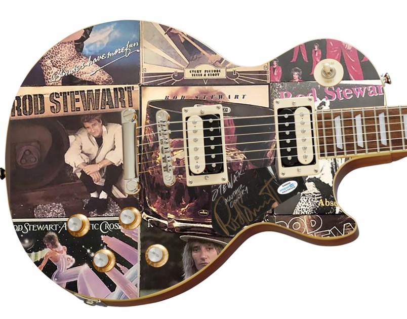 Rod Stewart Signed Custom Graphics Guitar