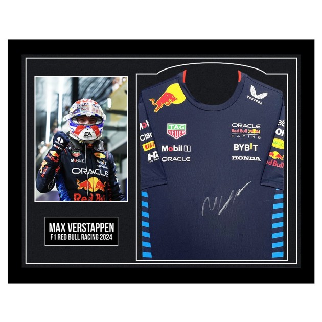 Max Verstappen Signed and Framed F1 Red Bull Racing 2024 Shirt